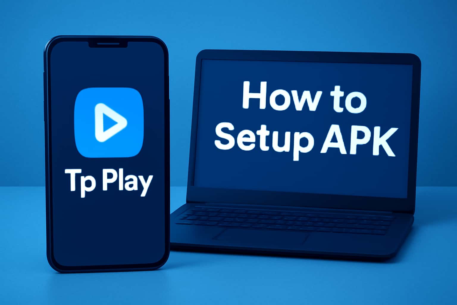 An informational graphic illustrating the steps to set up the Tp Play APK on an Android device.