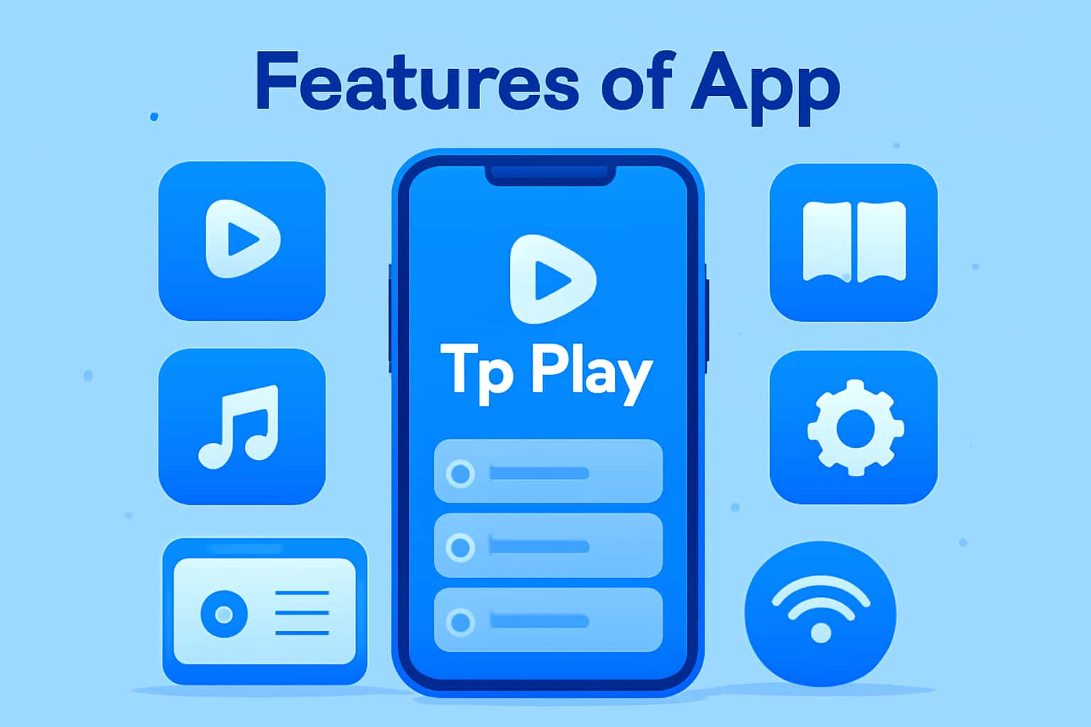An informative representation of the Tp Play app features.