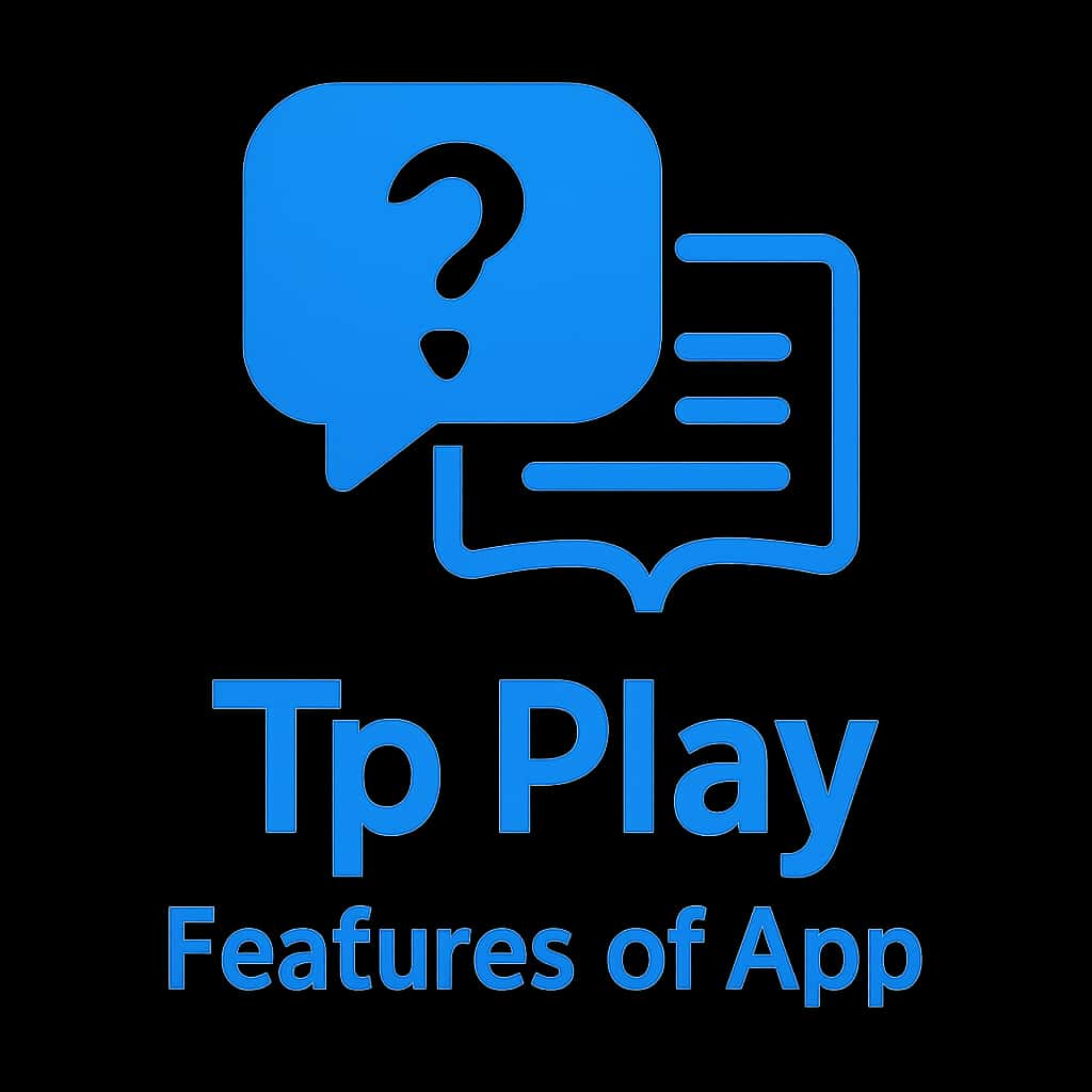 A badge depicting the features of the Tp Play app.