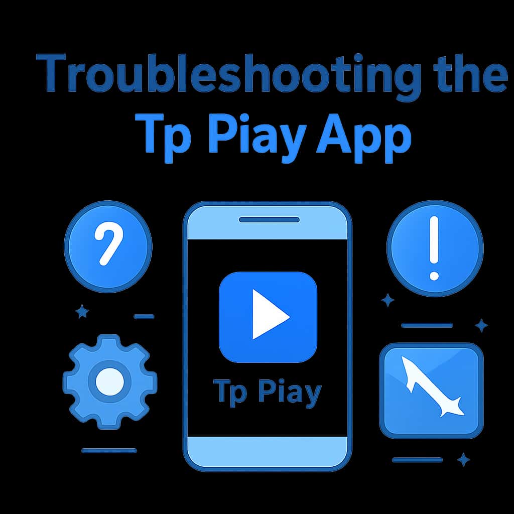 An educational diagram outlining common troubleshooting steps for the Tp Play app.